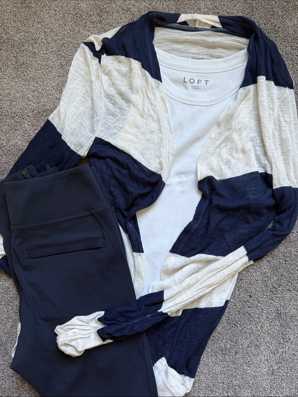 INC Striped Open Front Cardigan - Navy & White